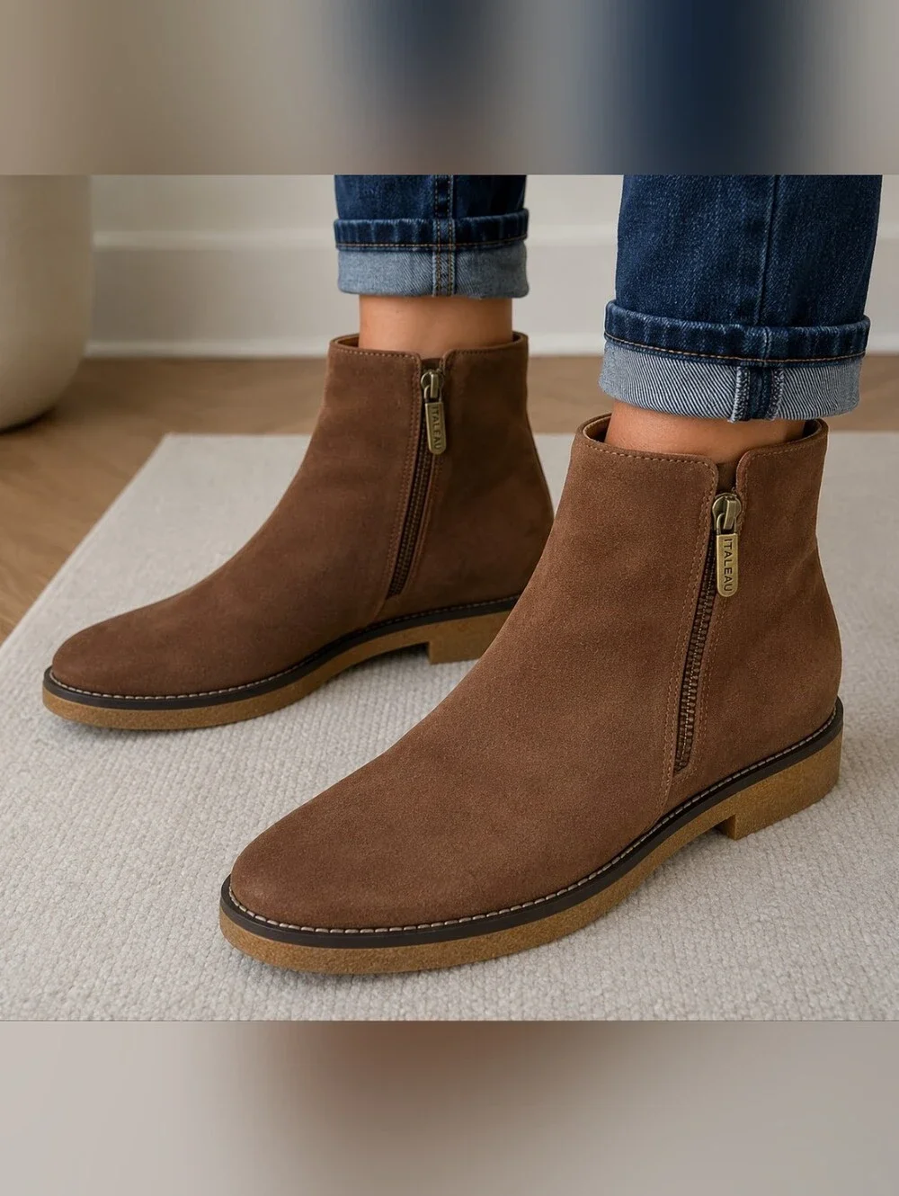 ITALEAU Foliana Waterproof Suede Ankle Boots Velour Nut EU 40.5 US 10 NIB Italy